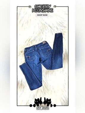American Eagle Outfitters Indigo Blue Denim Jeans with Leather Patch